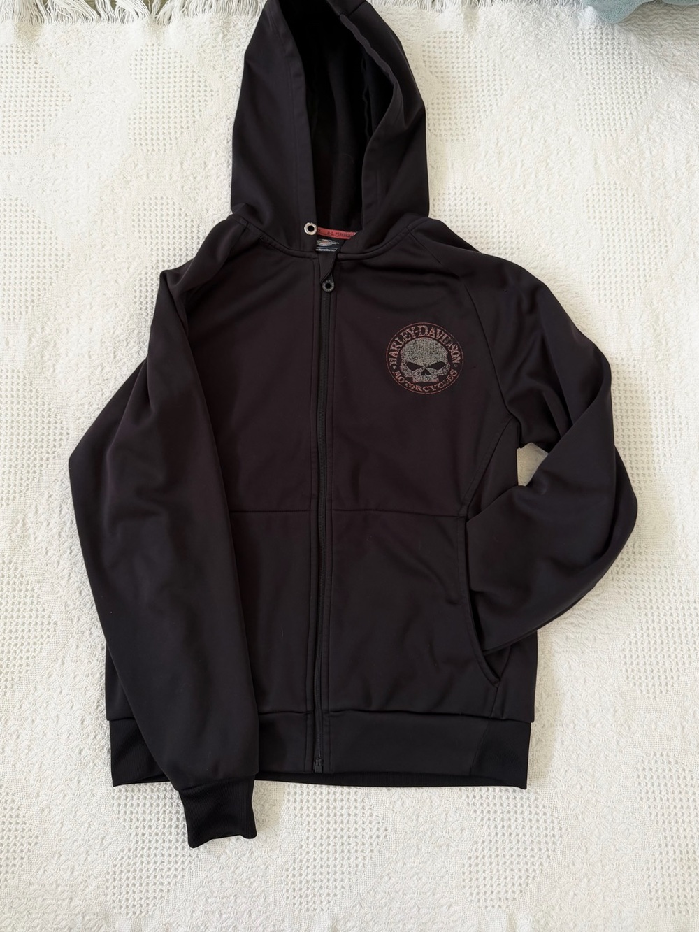 Harley-Davidson Black Motorcycle Hoodie with Metal Grommets